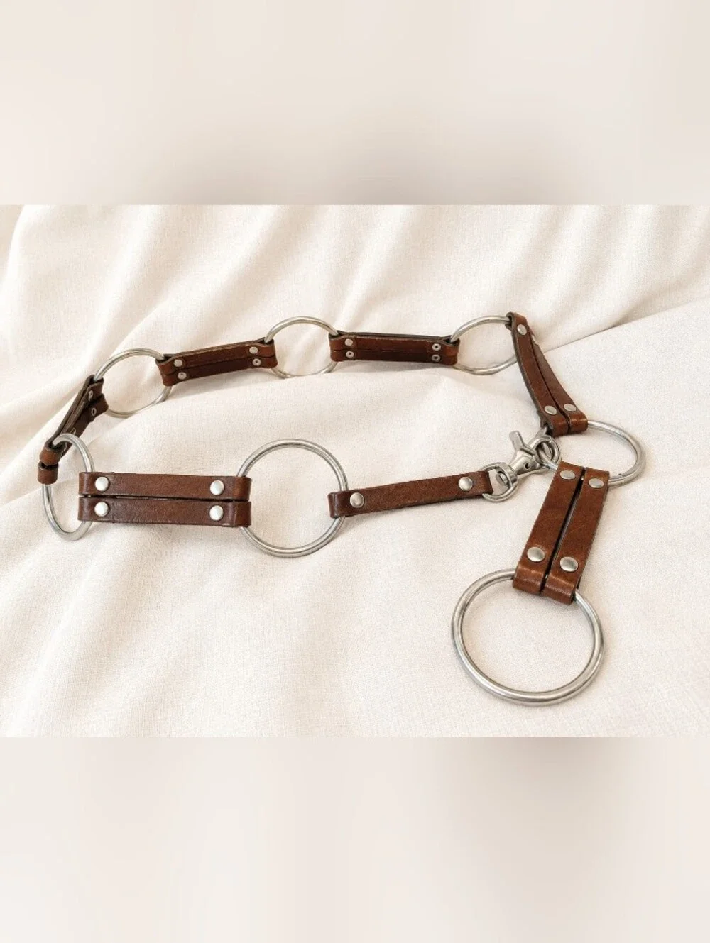 GAP Brown Leather Link Ring Belt with Mixed Metal Rings